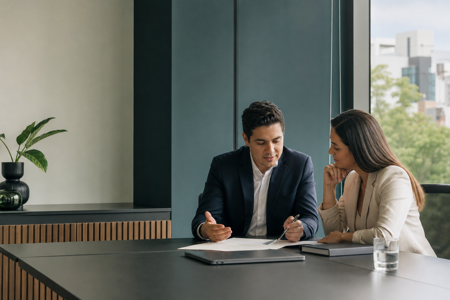 Profesionales conversando durante una consulta de negocios